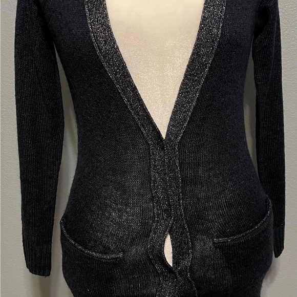 Lauren Conrad Blue Longline Cardigan Sweater Lace Trim Metallic Preppy Office XS - Picture 6 of 12